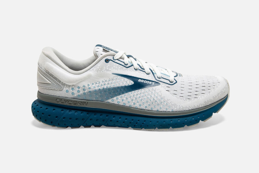 Brooks Glycerin 18 Mens Australia - Road Running Shoes - White/Grey/Navy (178-PXGKR)